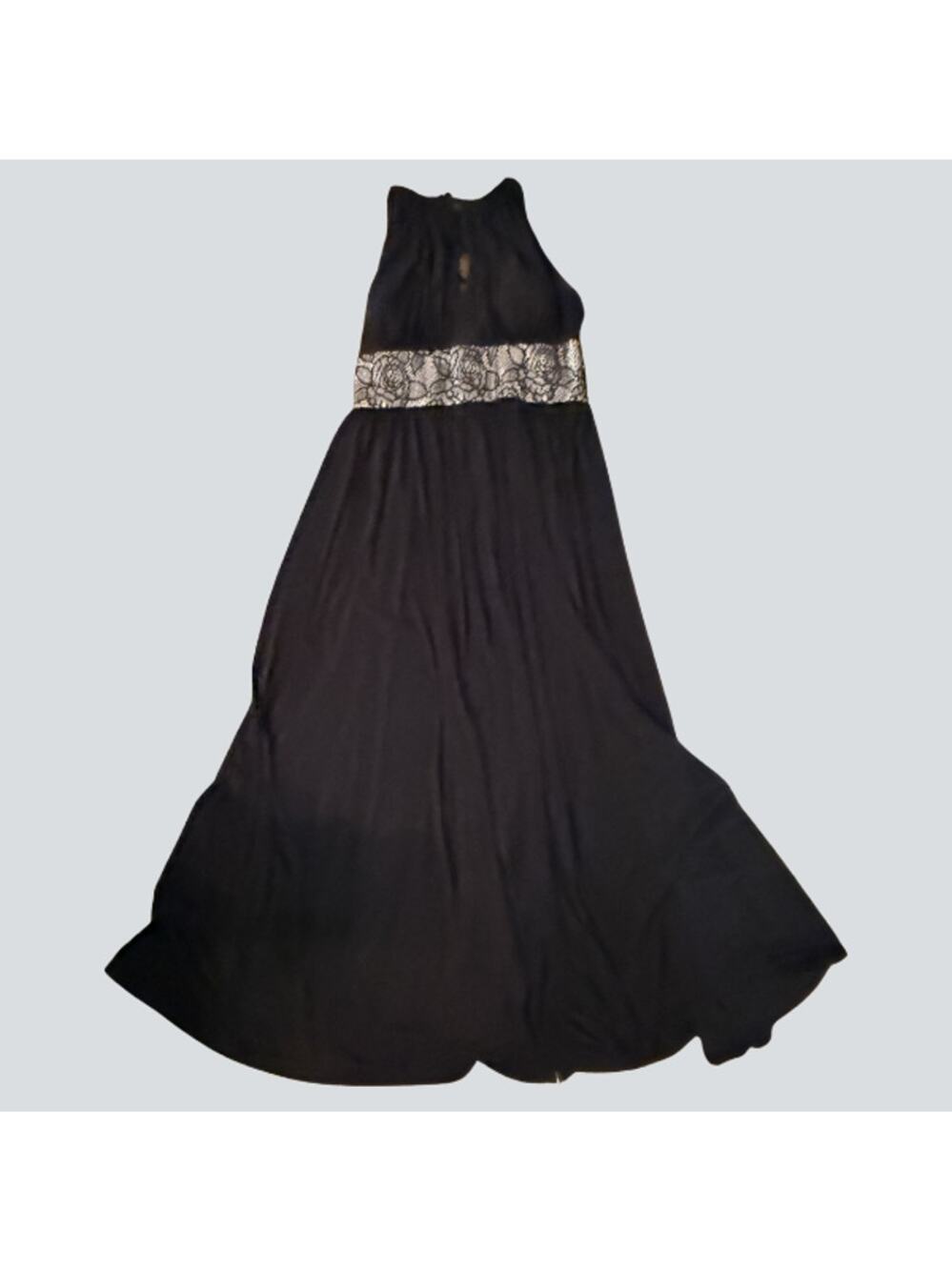R&M Richards Black Halter Maxi Gown Lace Waist Floor Length Size 14